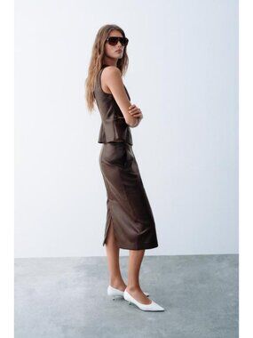 ZARA FAUX LEATHER EFFECT MIDI SKIRT 4387/250/681